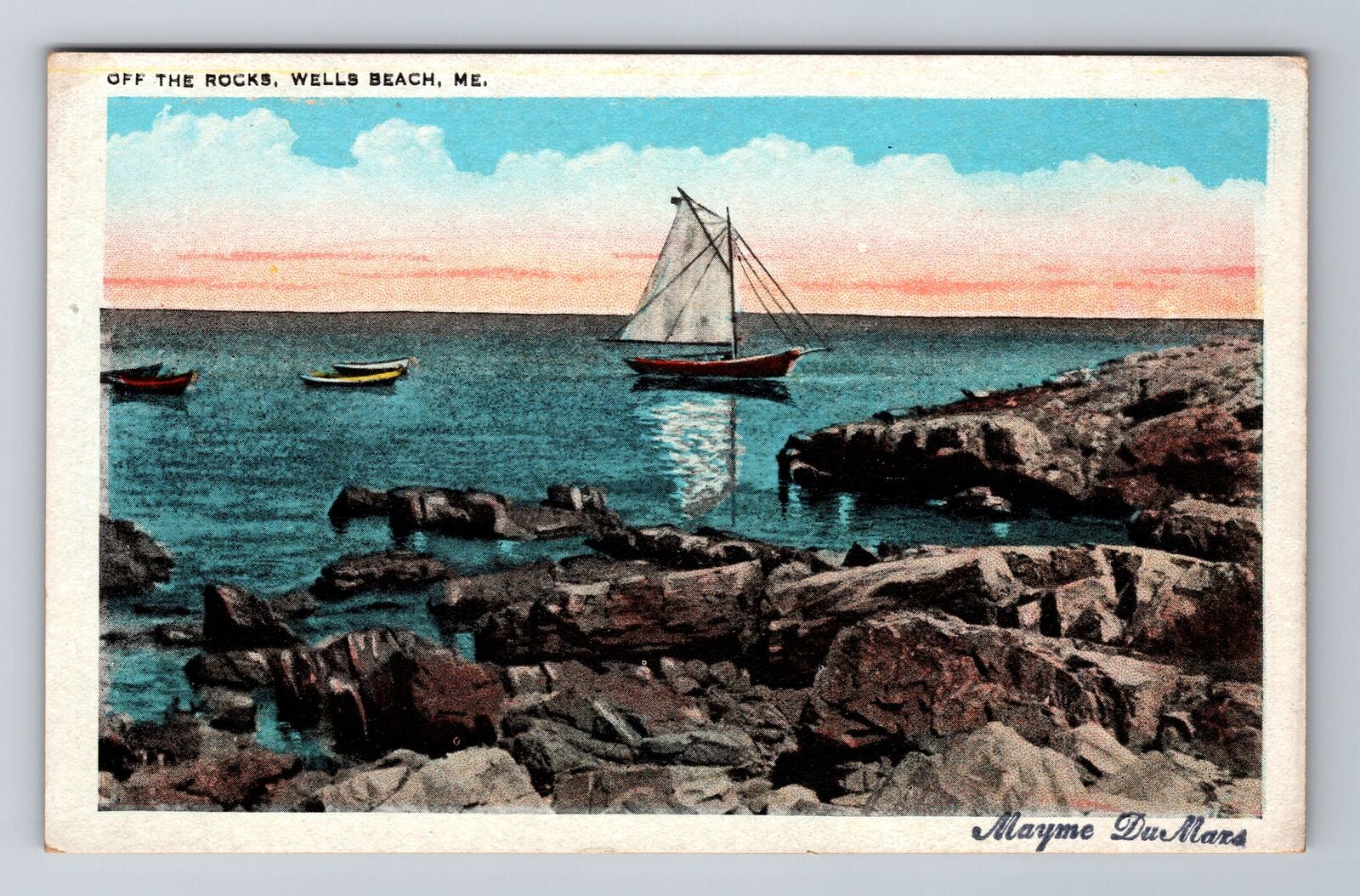Wells Beach ME- Maine, Off The Rocks, Antique, Vintage Souvenir Postcard