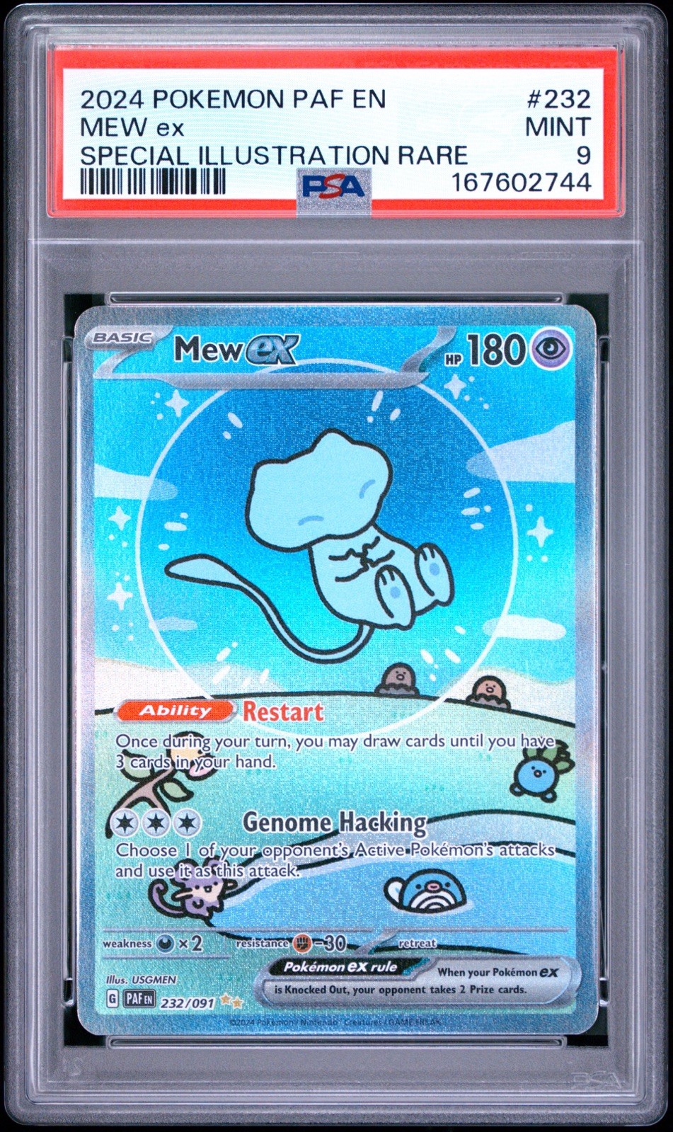 MINT PSA 9 - Mew EX 232/091 (Bubble mew) - Paldean Fates