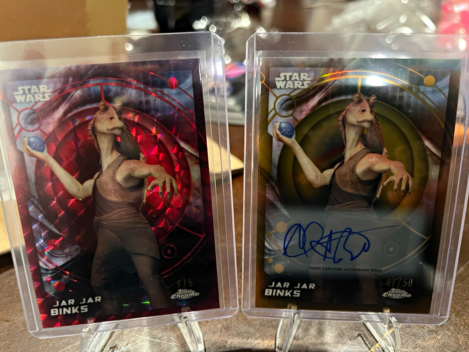 Topps 2026 Chrome Star Wars Jar Jar Binks Ahmed Best Auto 47/50 and Red 1/5