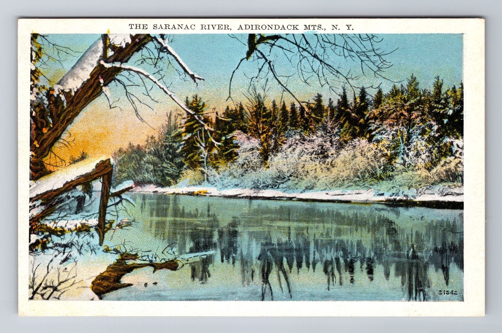 Adirondack Mountains NY-New York, Saranac River, Antique Vintage Postcard
