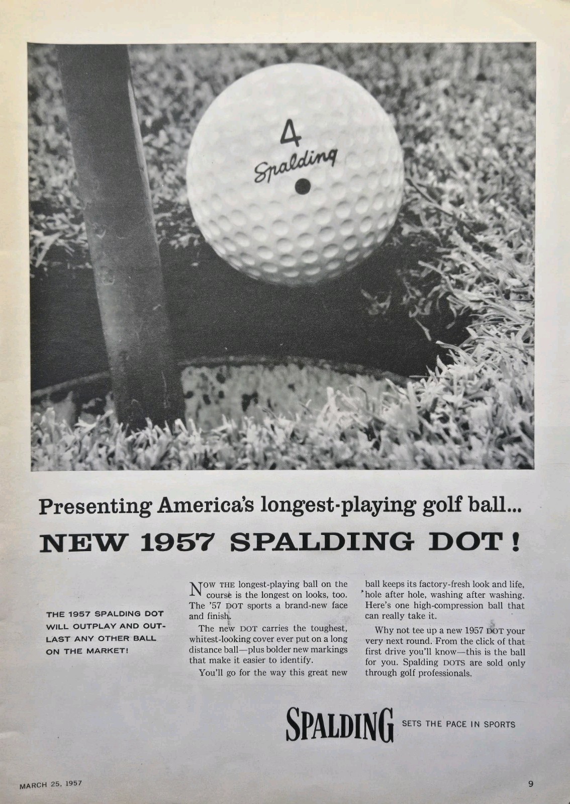 Spalding Dot Golf Ball America's Longest-Playing Vintage Print Ad 1957