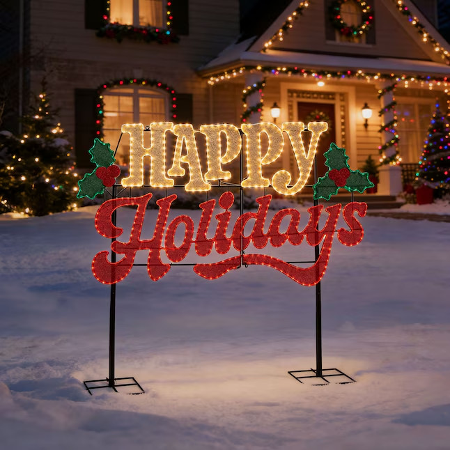 5 FT LED HAPPY HOLIDAYS SIGN OUTDOOR YARD DISPLAY