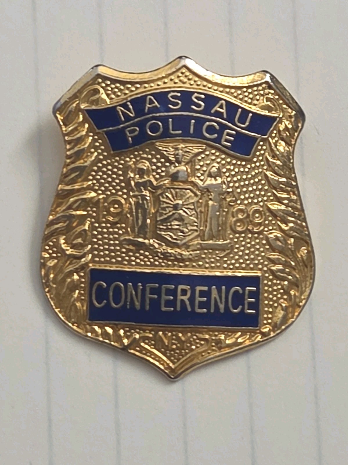 Nassau County Police Conference 1969 Gold Tone Enamel Mini Badge Lapel Pin NY