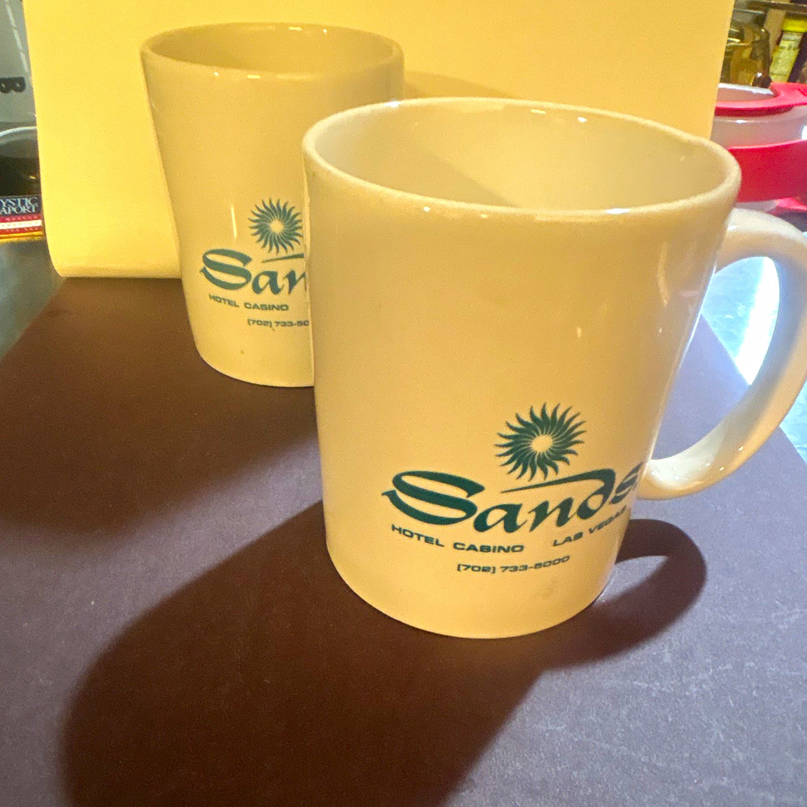 Sands Hotel Casino Las Vegas White Coffee Mugs Set of 2, Casino Theme Sands Hotel Casino Las Vegas White Coffee Mugs Set of 2, Casino Theme