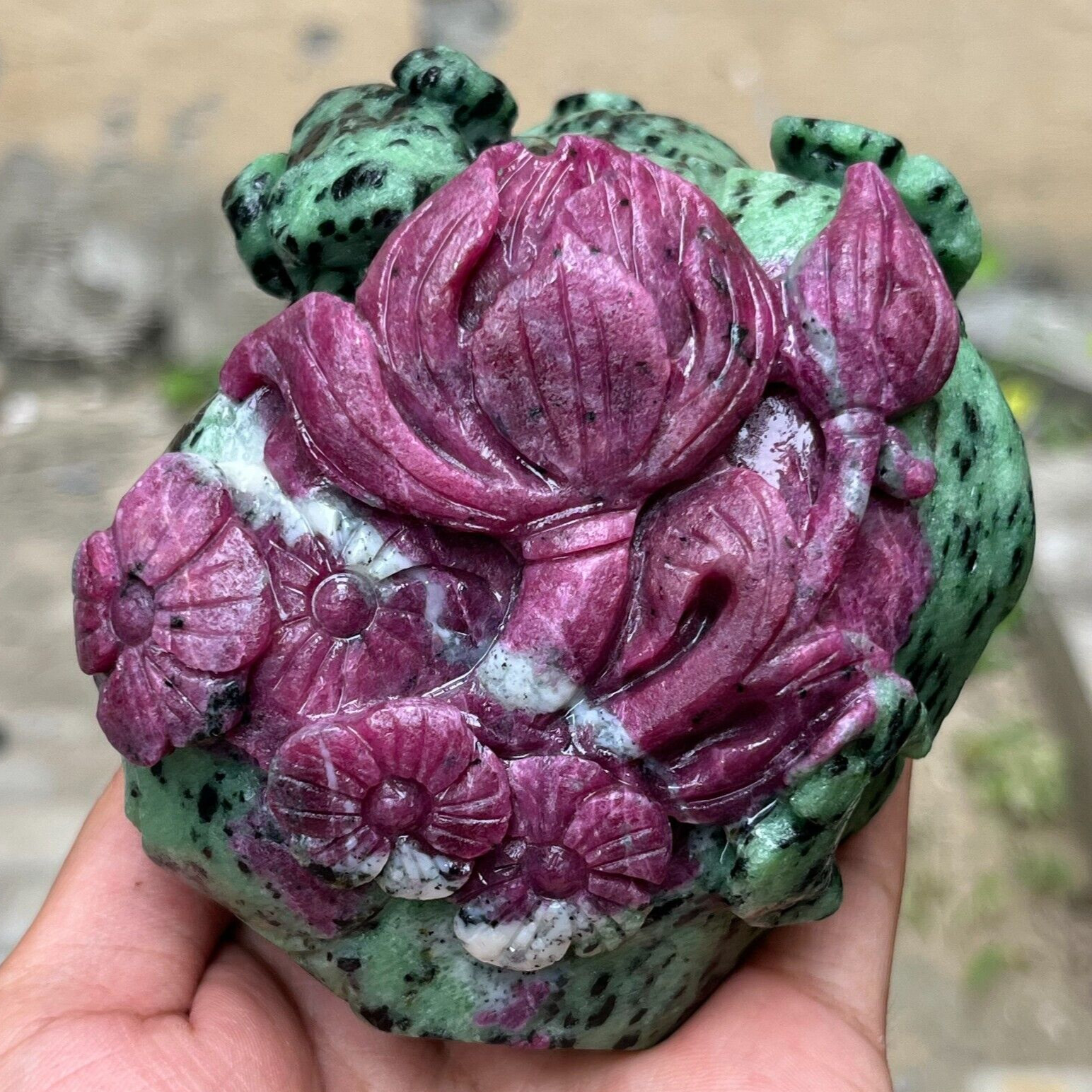 1190g Natural Gemstone Ruby InZoisite Hand Engraving Crystal &UV Reactio Healing
