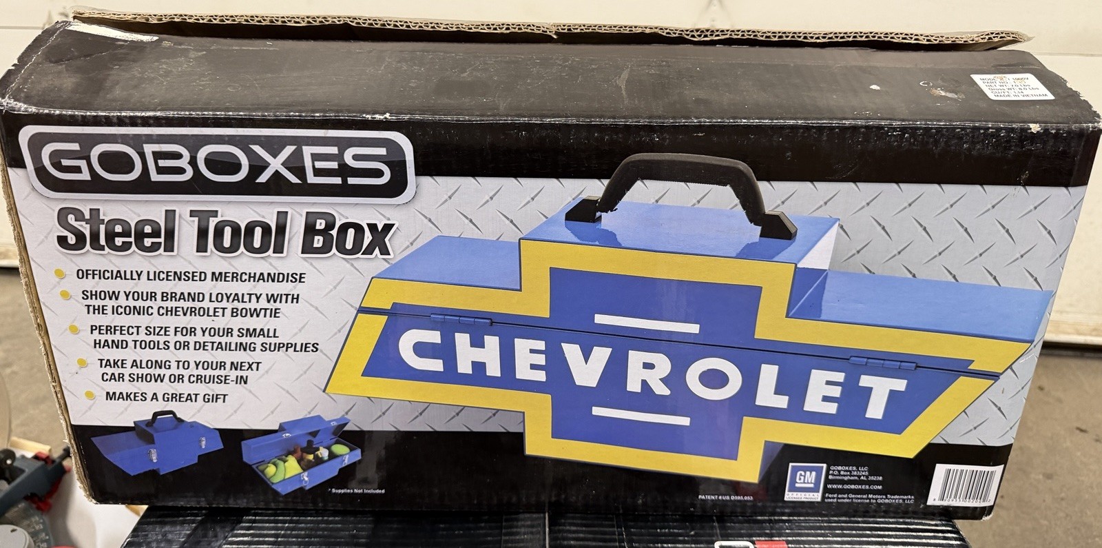 Chevrolet Bowtie GoBoxes Steel Tool Box GM Official Product Blue & Yellow NEW Chevrolet Bowtie GoBoxes Steel Tool Box GM Official Product Blue & Yellow NEW