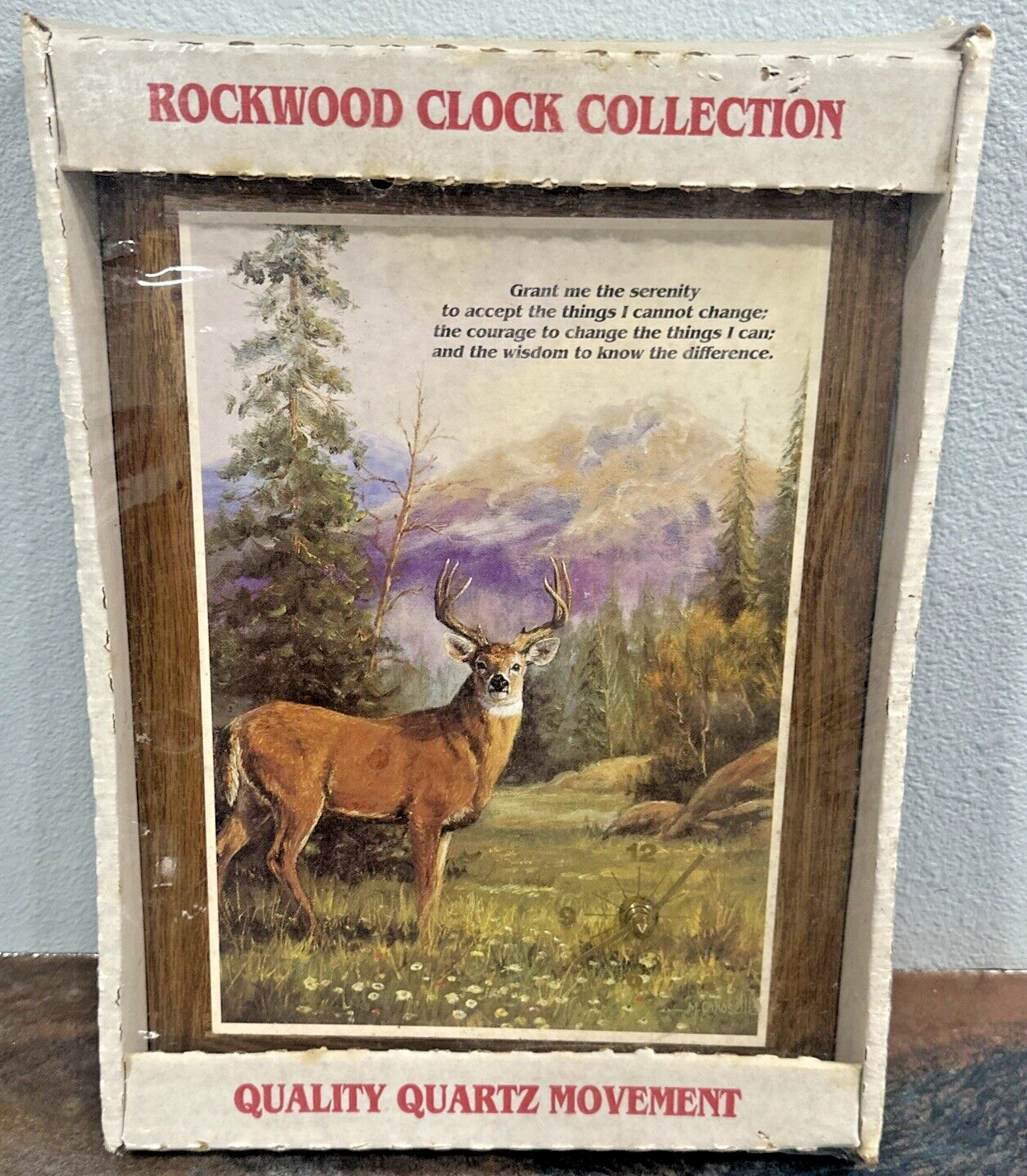 Groovy Vintage Deer Motif Serenity Prayer Rockwood Clock Collection NIP