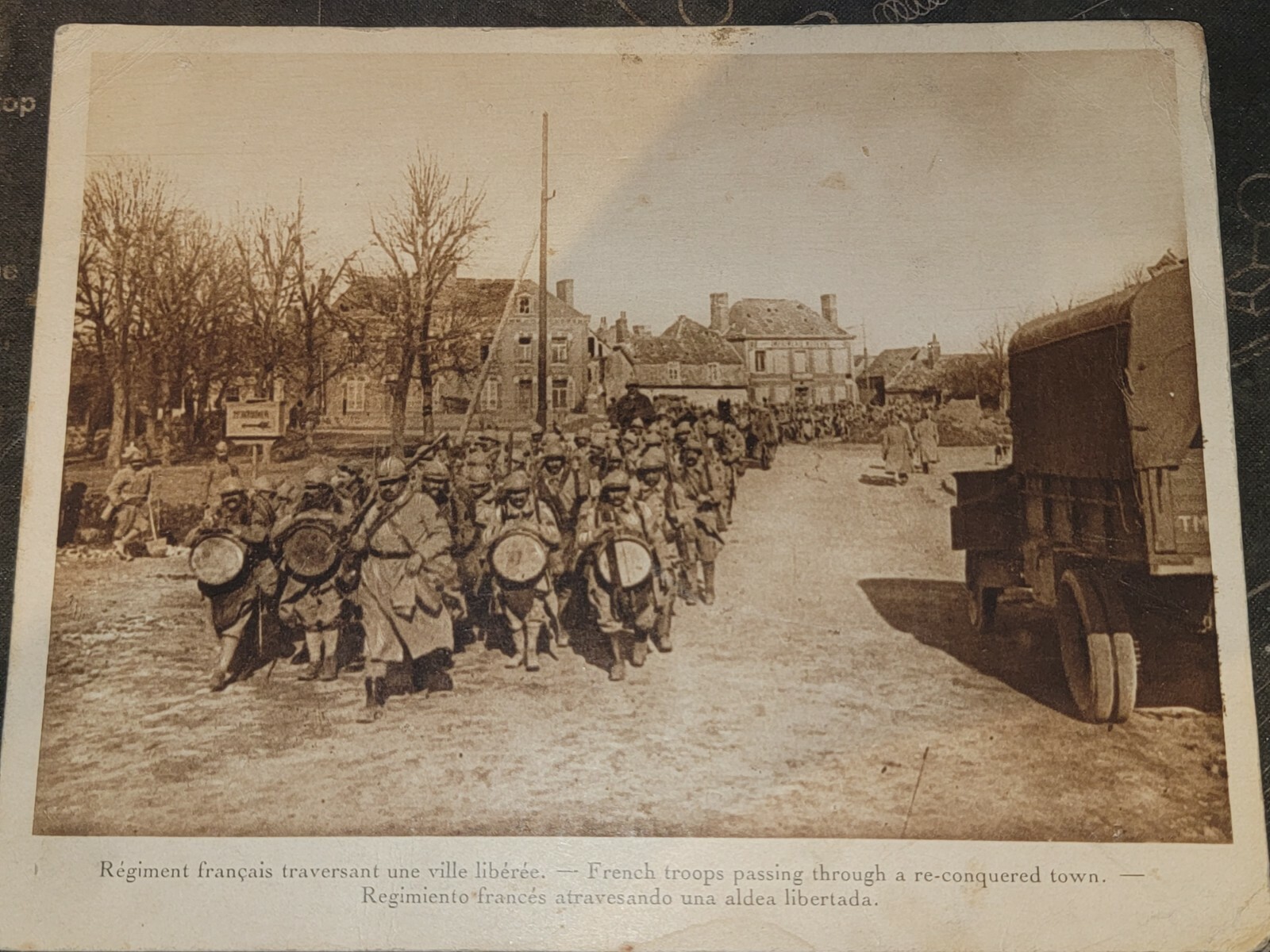 WWI Postcard French Troops Passing thru Re-Conquered Town