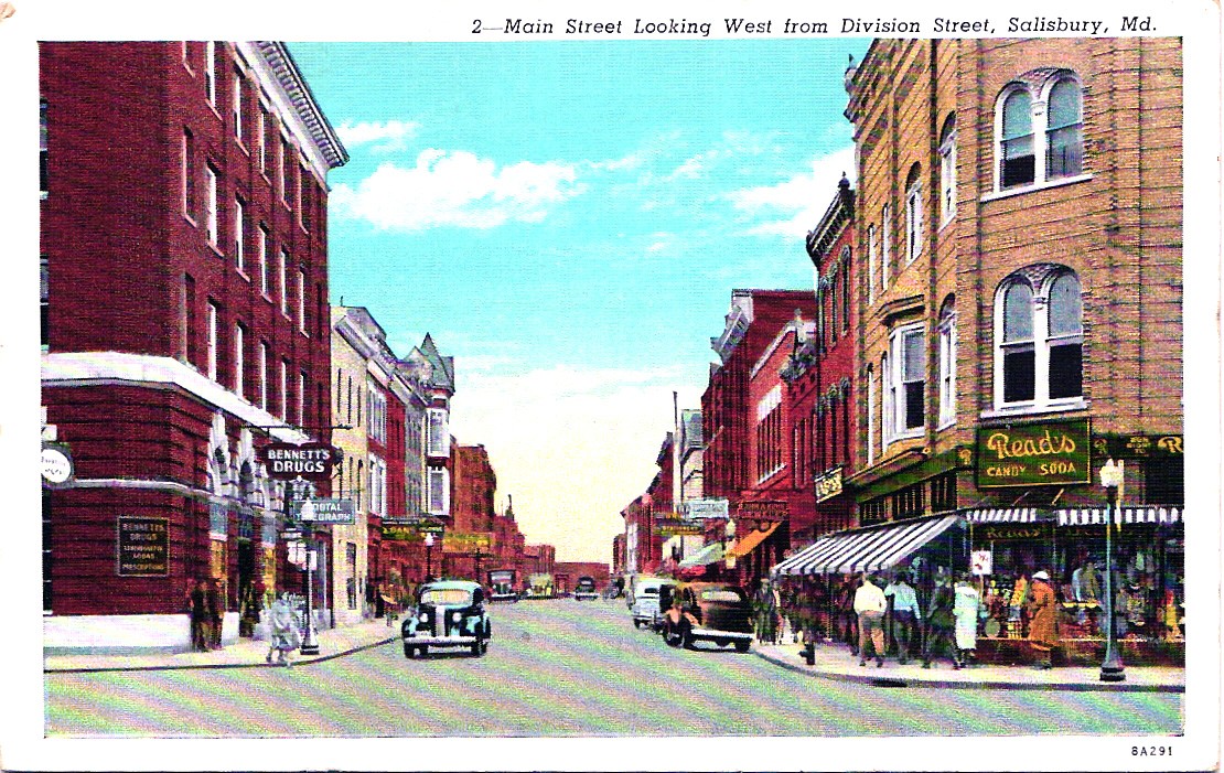 DOWNTOWN MAIN STREET salisbury md antique postcard maryland c1940
