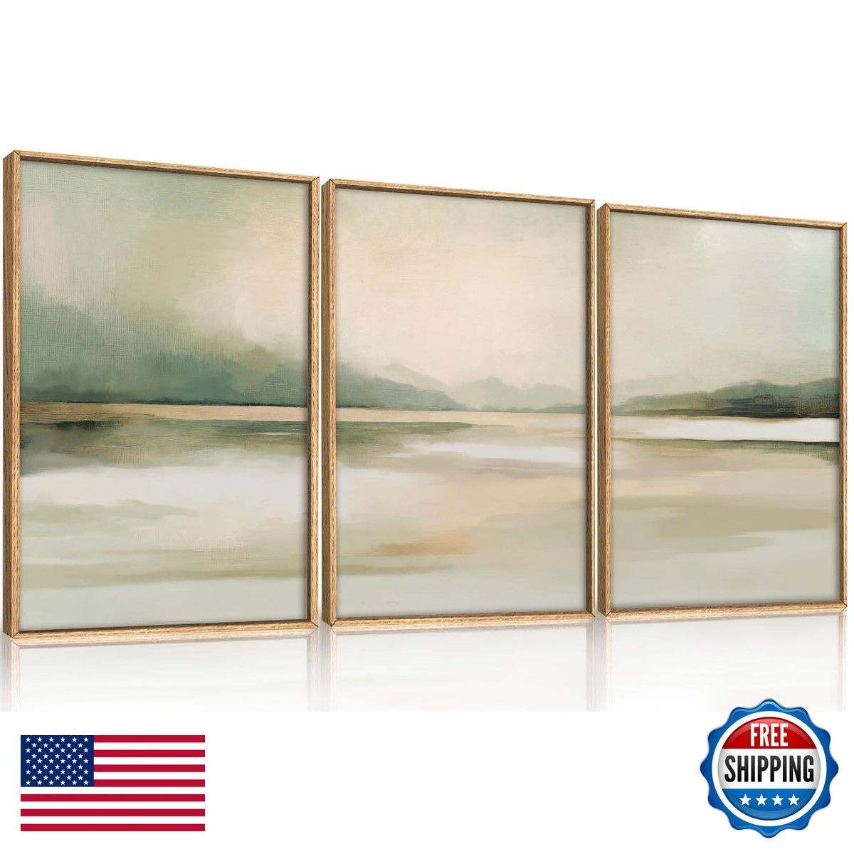 DRACIT Large Abstract Sage Green Pastel Framed Canvas Wall Art Set 24x36x3