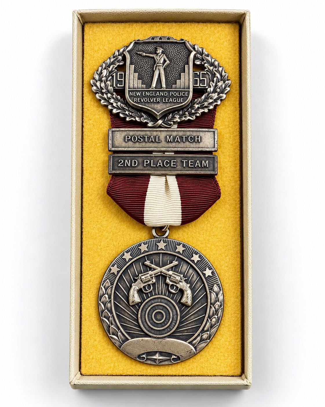 1965 Blackinton New England Police Revolver League Medal Greenwich CT Boxed