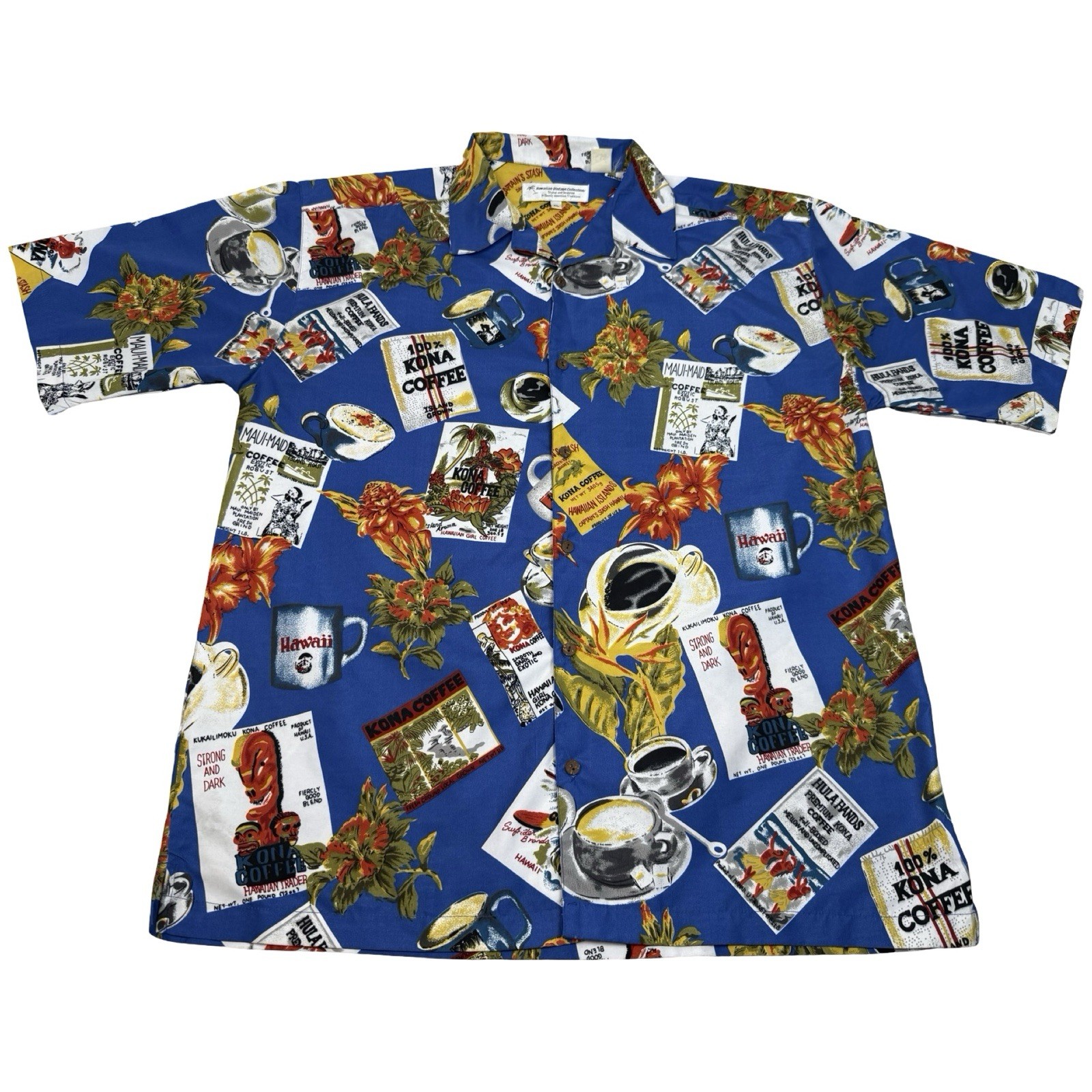 Hawaiian Vintage Collection Men’s Large Colorful Kona Coffee Theme