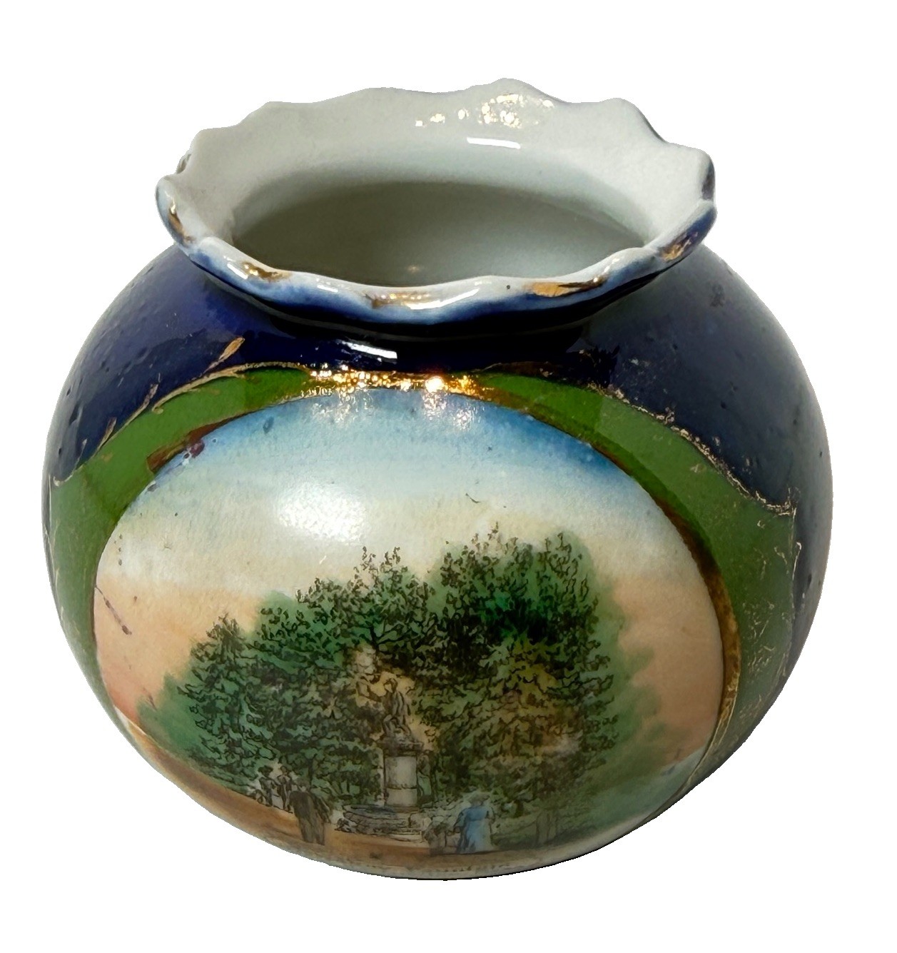 GREAT BARRINGTON MA Massachusetts Souvenir Porcelain NEWSBOY COBALT BLUE TRINKET