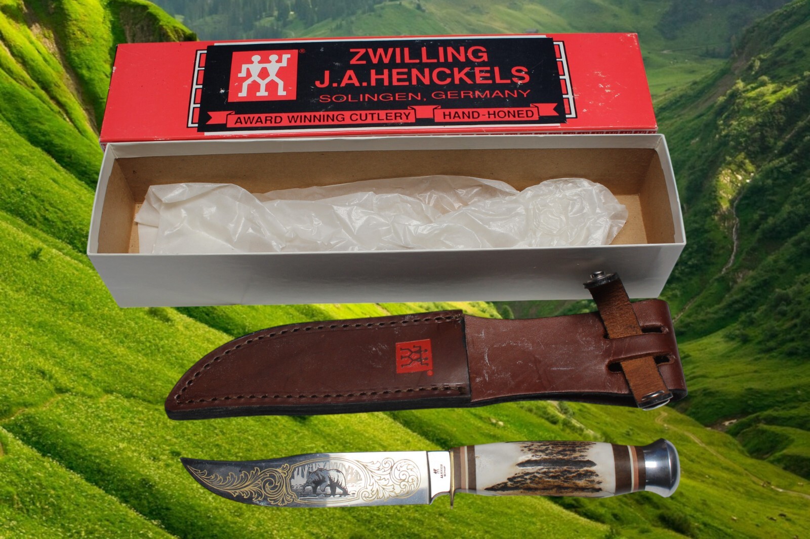 Genuine ZWILLING J.A.HENCKELS HK-501-Bear Hunting Knife Stag - Made in German