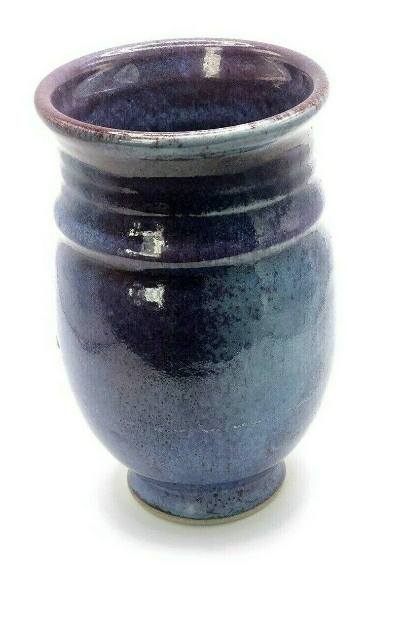 PURPLE GLAZED VASE WERNER ARTIST SIGNED POTTERY CERAMIC VASE CHIC BOHO 6