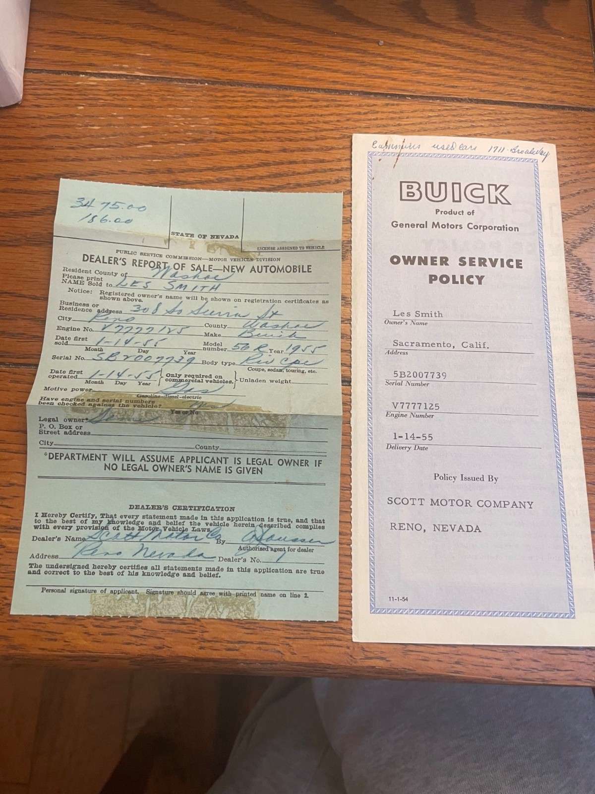 1955 Buick Super Riviera Original Sales Paperwork Lot Reno NV Sacramento CA