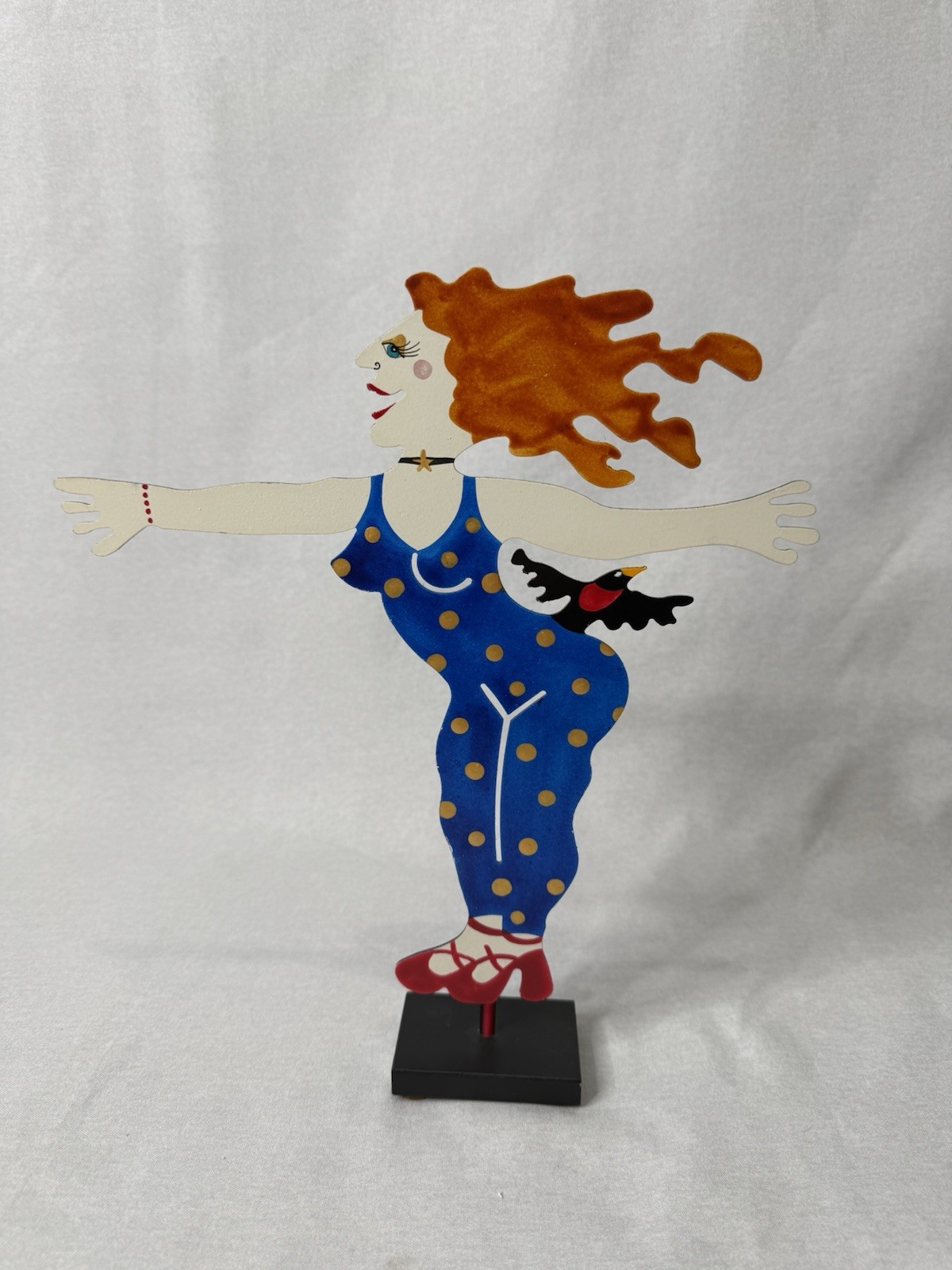 VINTAGE and SIGNED - Judie Bomberger Cirque du Soliel Metal Art - Women w/ Crow VINTAGE and SIGNED - Judie Bomberger Cirque du Soliel Metal Art - Women w/ Crow