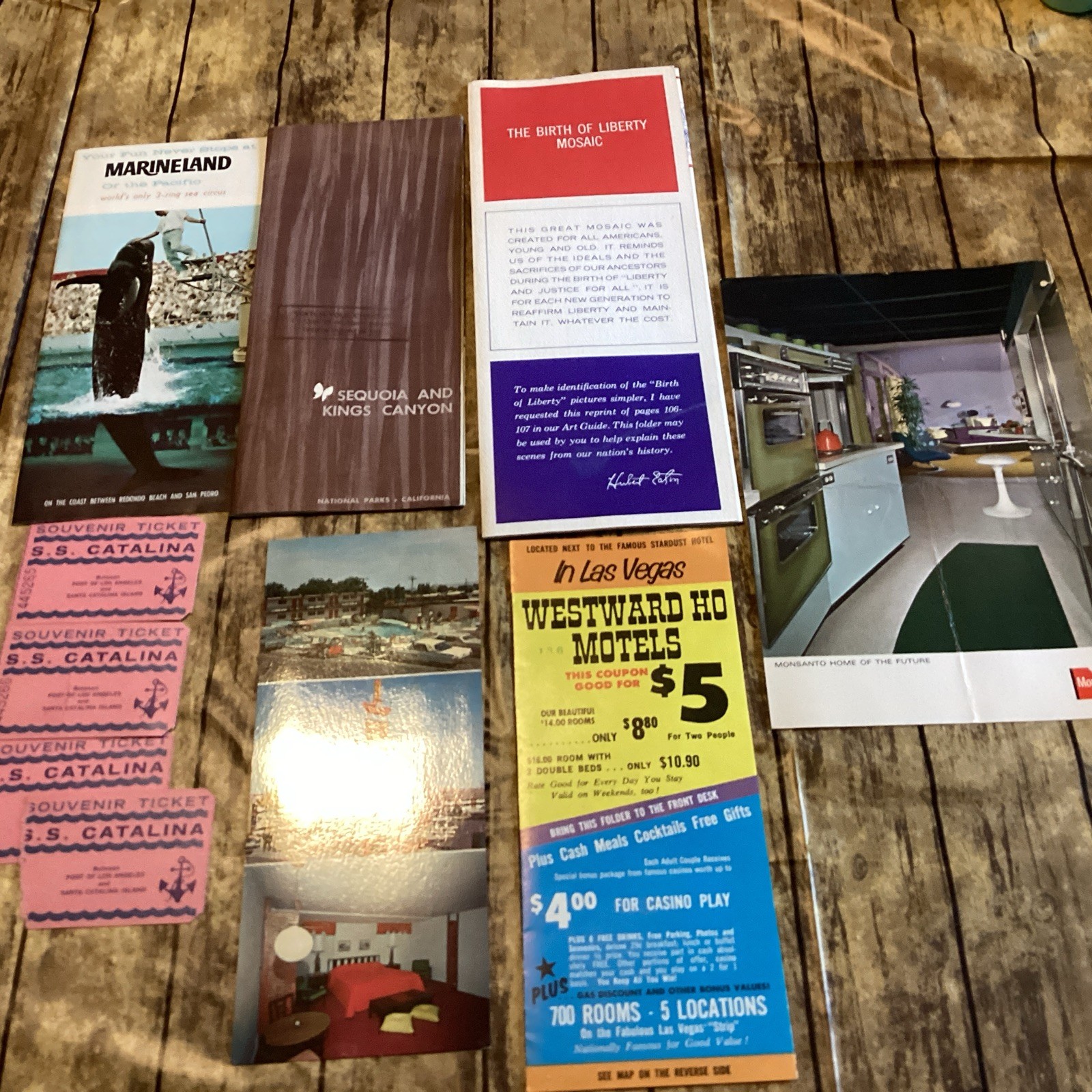 Vintage travel lot brochures ticket stubs Monsanto Disney future Catalina Vegas