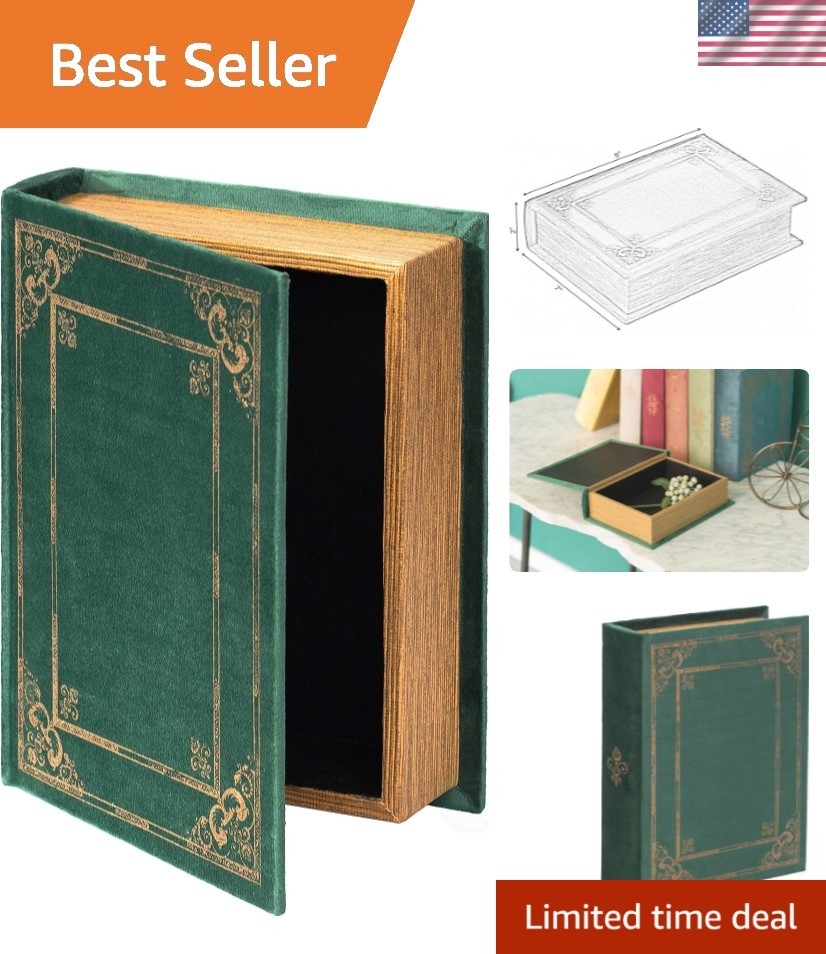 Decorative Vintage Book Shaped Trinket Storage Box- Green