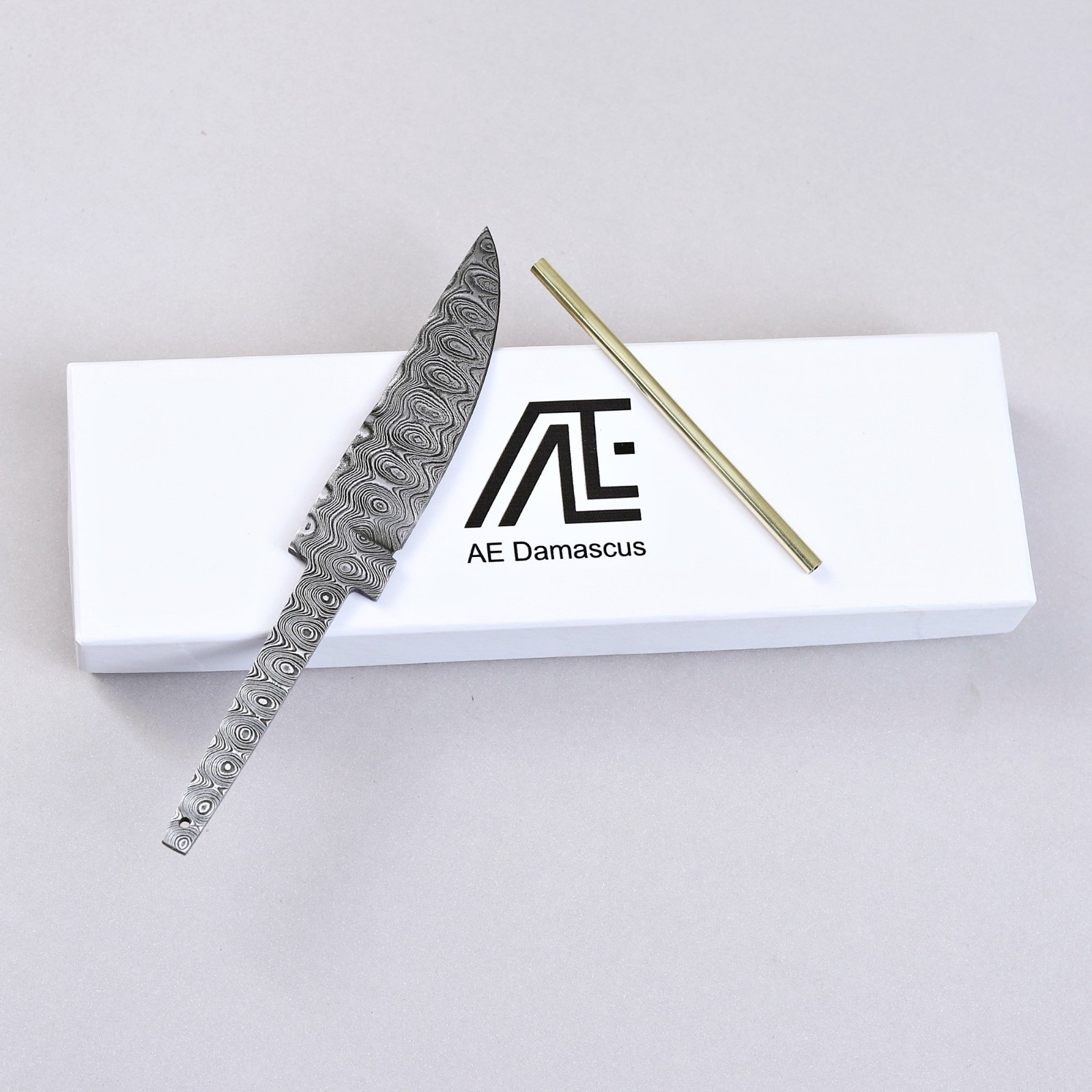 AE Damascus Steel Knife Blank - Ladder Pattern with Mosaic Pin