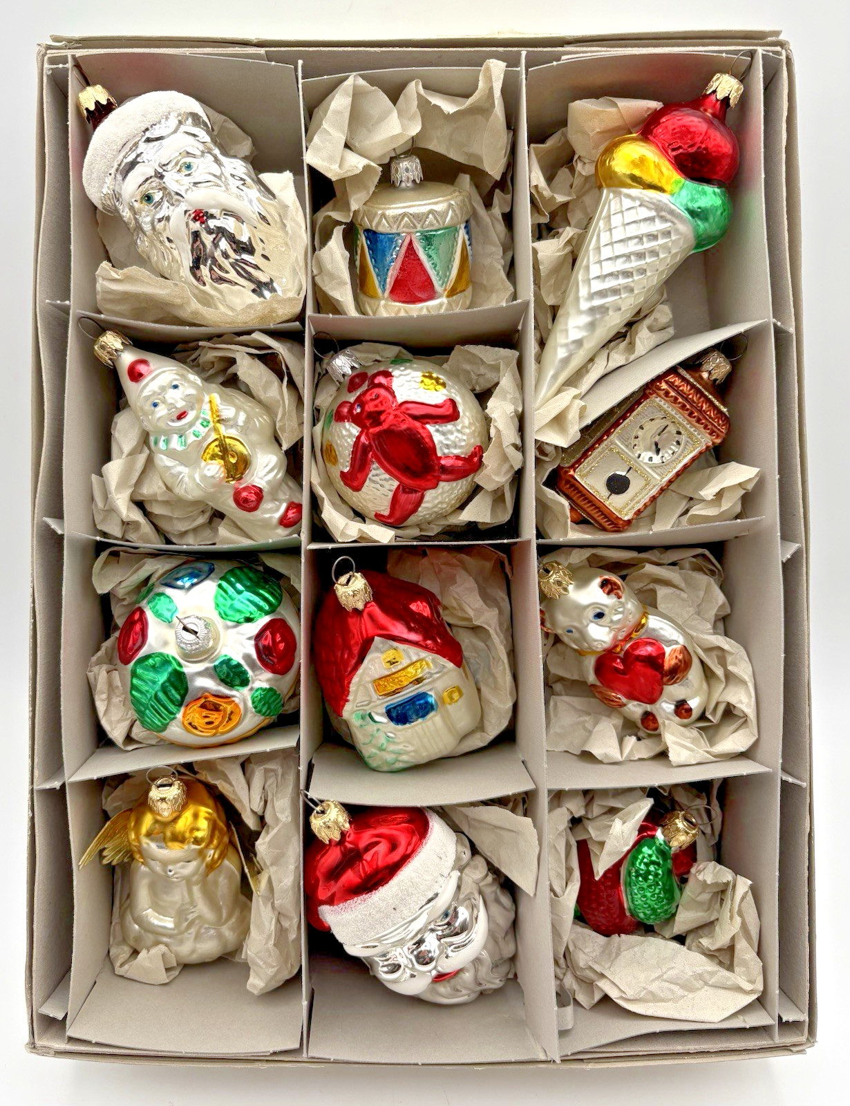 12 West Germany Ornaments Christmas Vintage 1980s Blown Glass Sears Box Variety