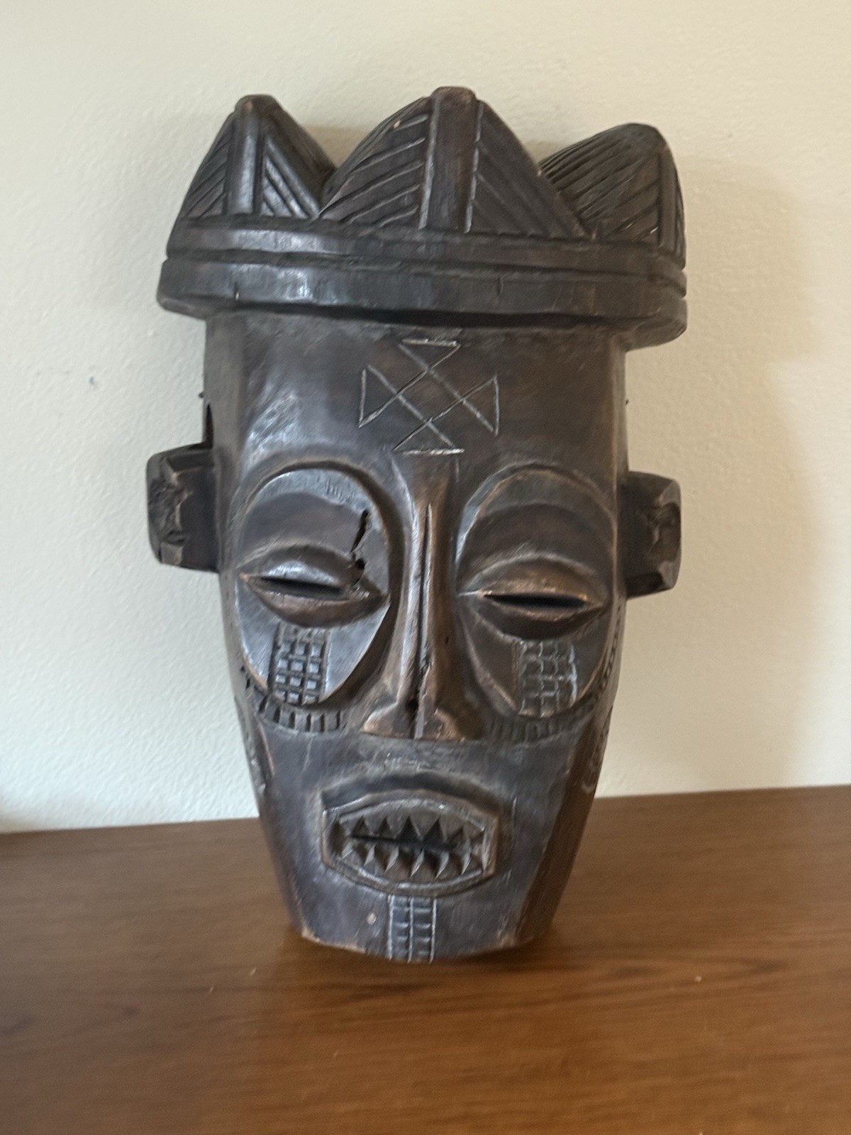 VTG Carved Wooden Chokwe African Tribal Mask 12”