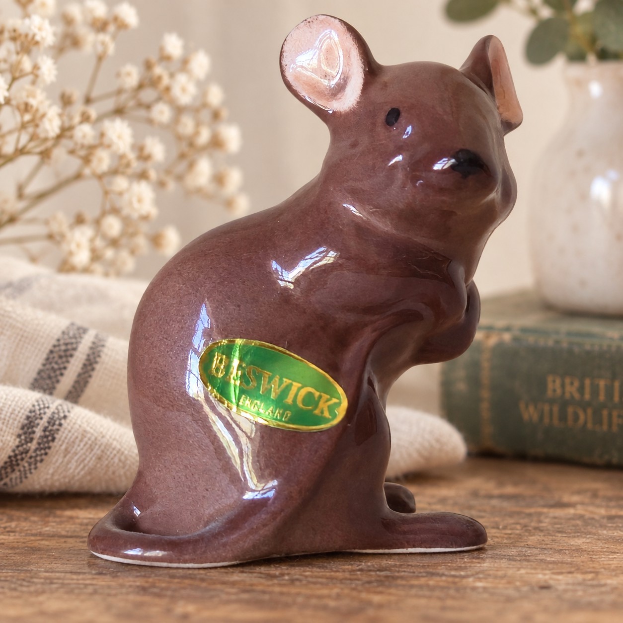 Vintage Beswick England Mouse Figurine 1678 Albert Hallam Brown Gloss Label