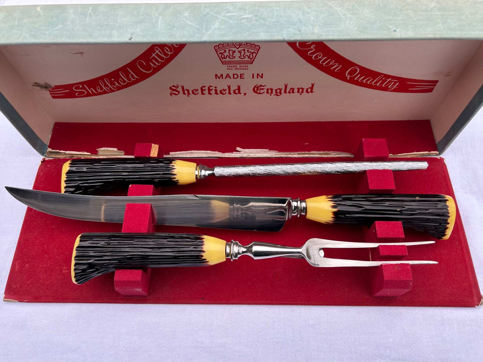 Vintage Sheffield Carving Set B. Thomas  3 Piece Stainless Steel Made in England