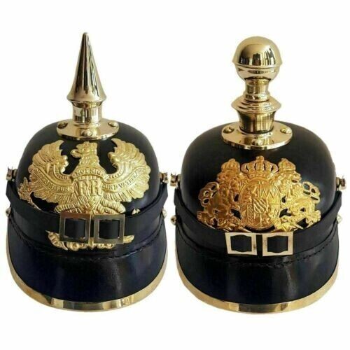 SET OF 2 PCS WW2 German Pickelhaube Spiked Leather Officer Helmet WW1 Helmet SET OF 2 PCS WW2 German Pickelhaube Spiked Leather Officer Helmet WW1 Helmet