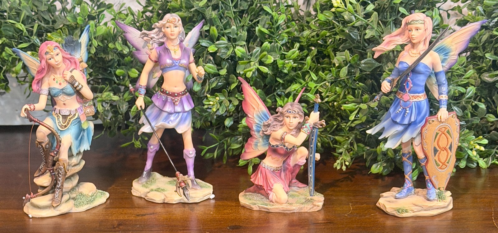 4-Piece Vintage Fantasy Warrior Fairy Figurine Boxed Lot Hand Painted Resin Fae