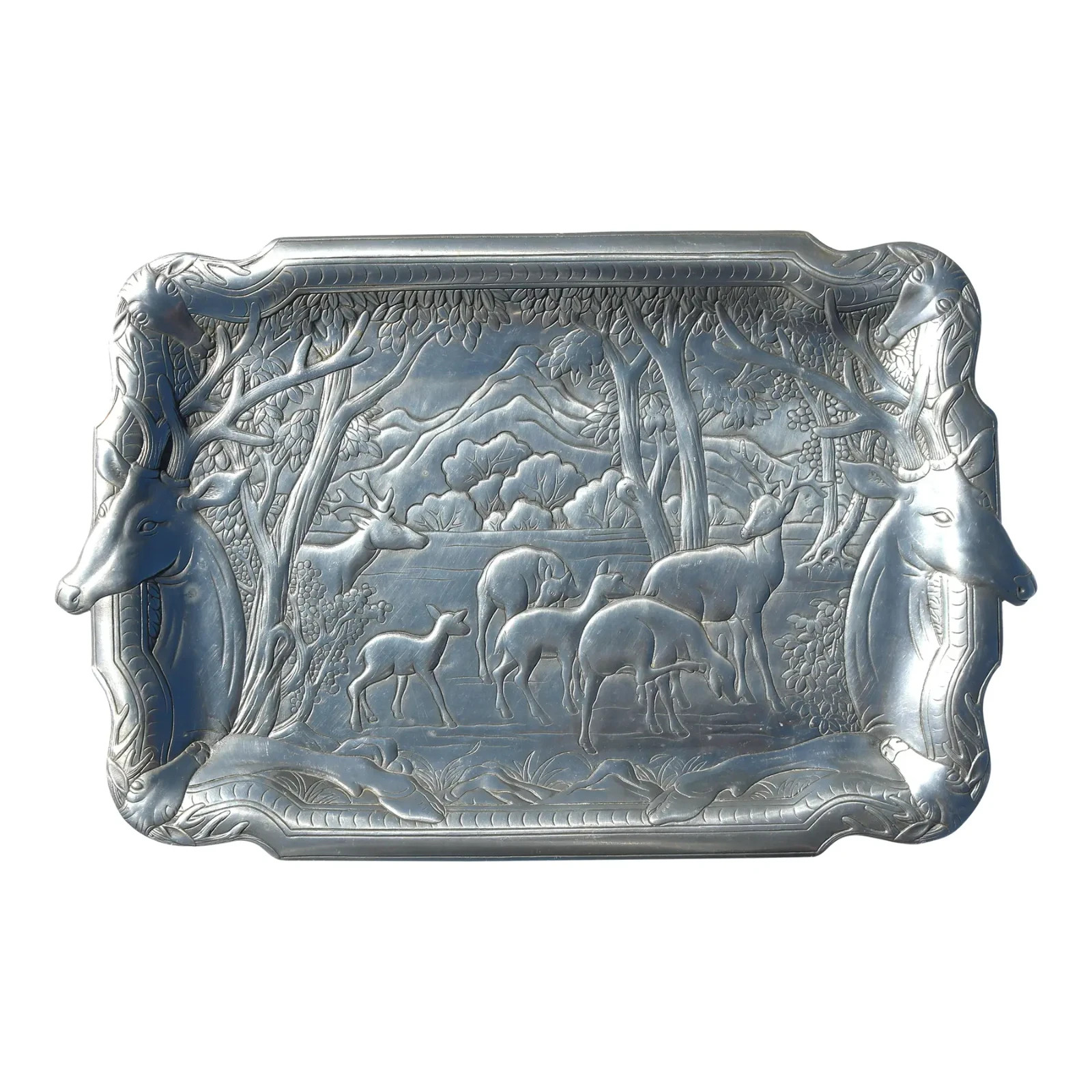 Large 1982 Arthur Court Designs Aluminum Elk Herd Platter 24\
