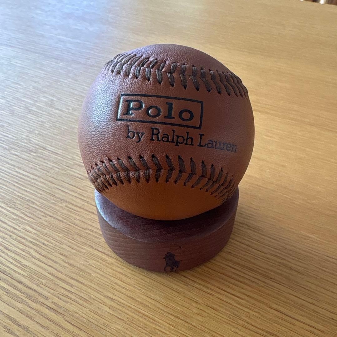Polo by Ralph Lauren Leather Baseball Display Ball with Wooden Stand, Brown