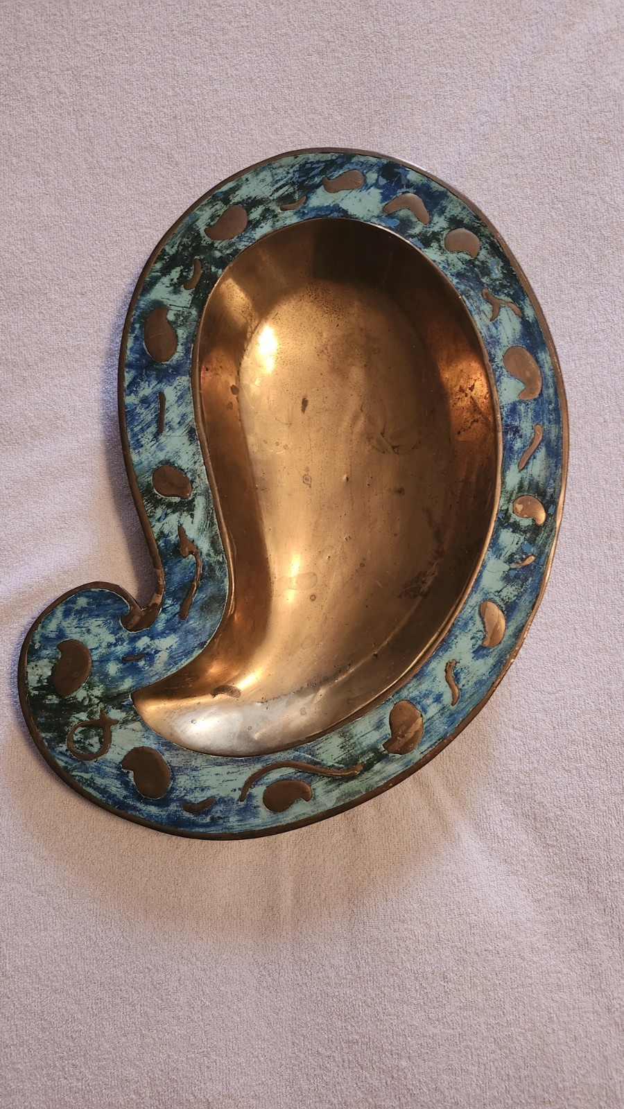 Pepe Mendoza Brass Paisley Shaped Dish with malachite inlay