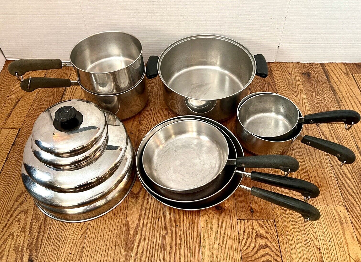 Vintage REVERE WARE 1801 Copper Bottom 13 PC Cookware Set Pots Pans Lids