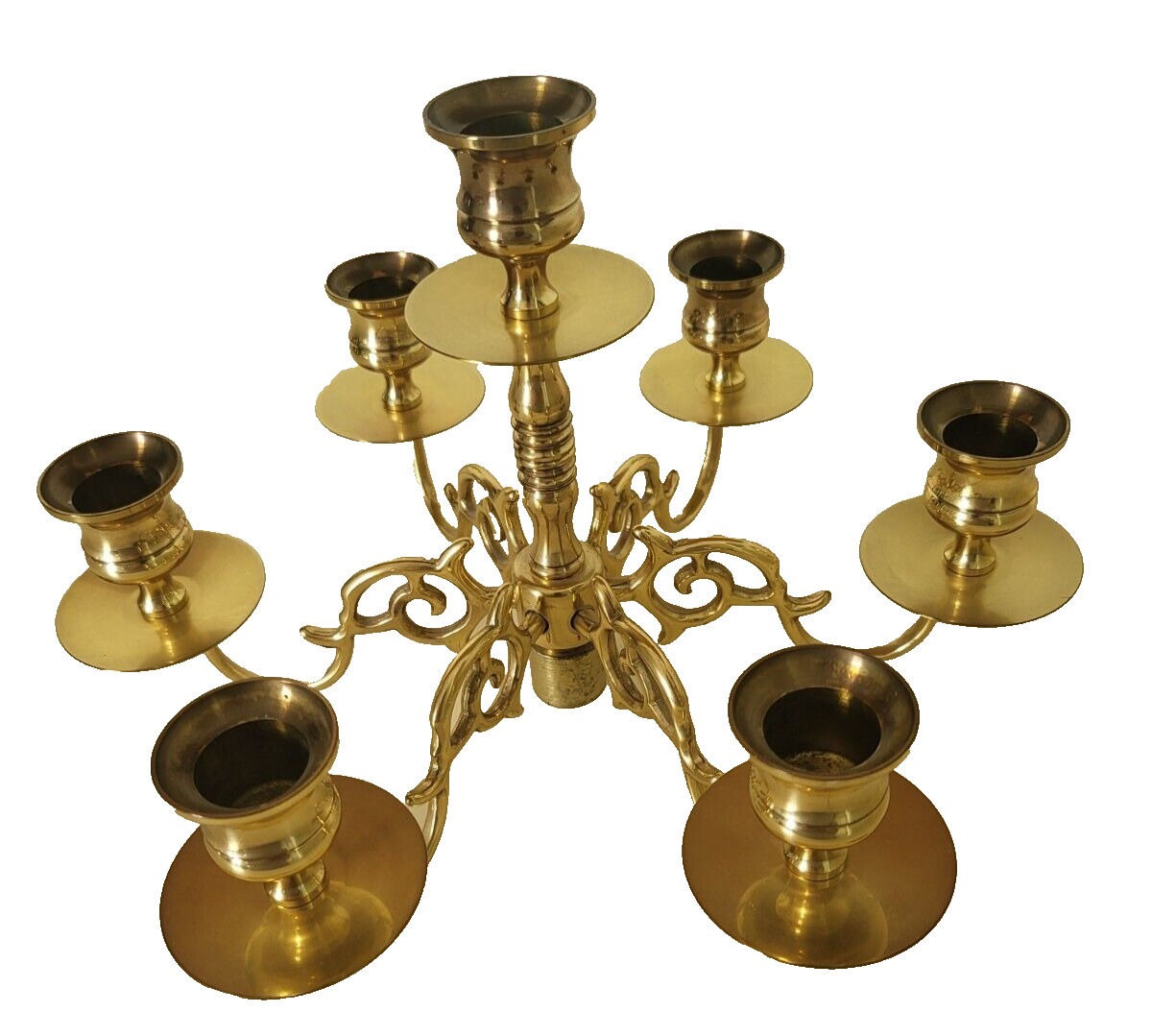 Solid Brass 7 Candle Holder Candelabra. Missing stand, however, it sits level