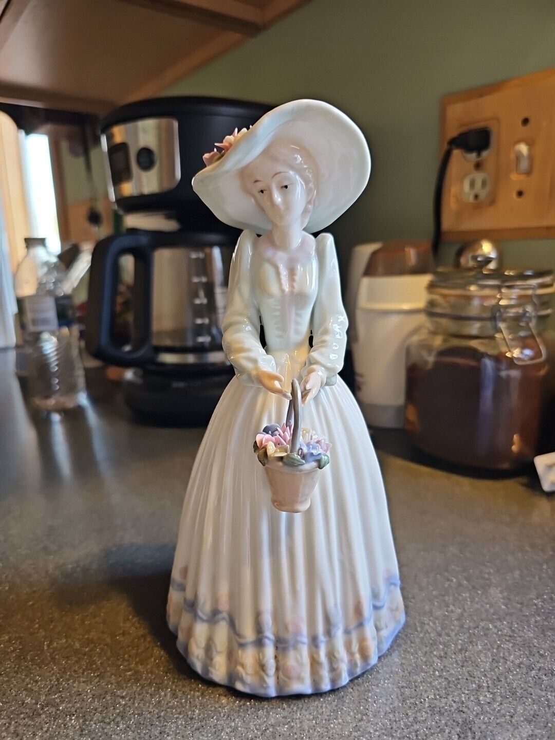 Porcelin Woman Figurine With Basket Of Flowers