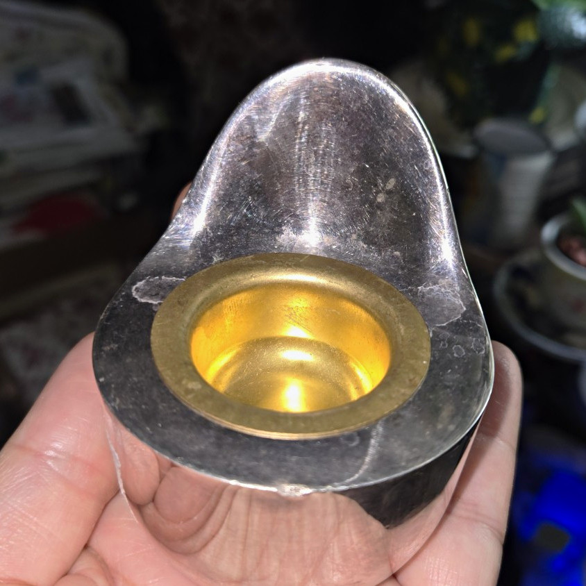 Vintage Christofle France Silver-Plated Candle Holder with Brass Bobeche Vintage Christofle France Silver-Plated Candle Holder with Brass Bobeche