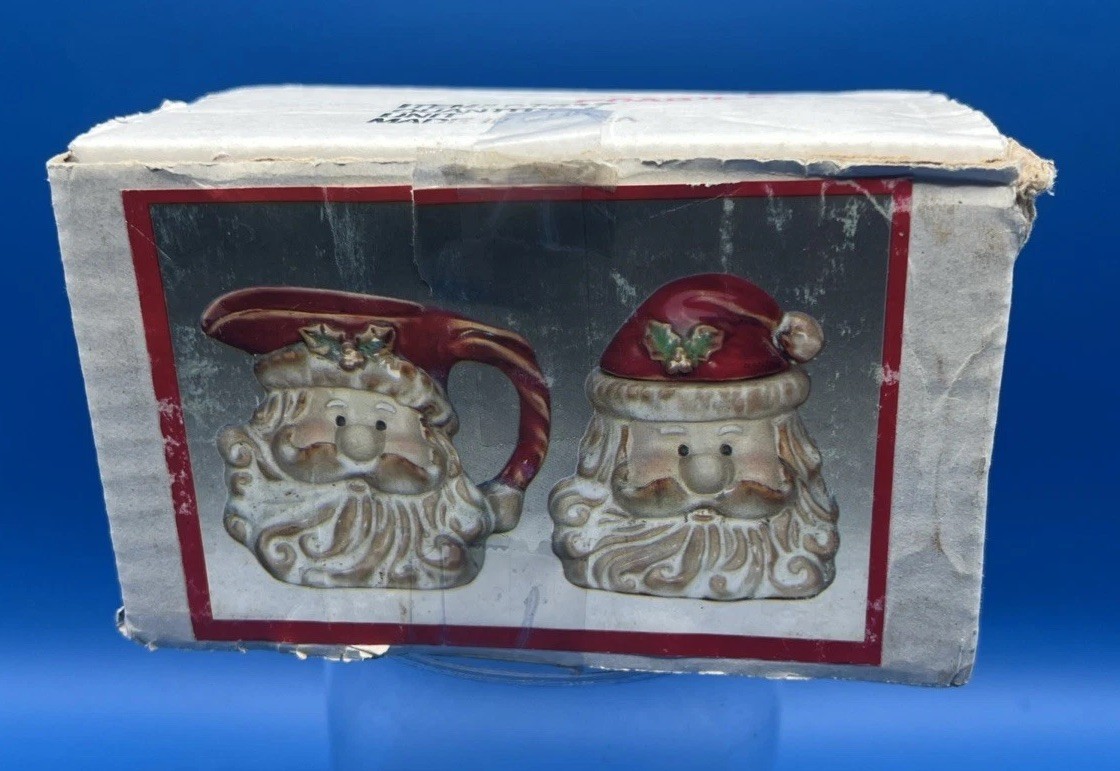 Vintage Ceramic Santa Sugar & Creamer Set Christmas Holiday Gift