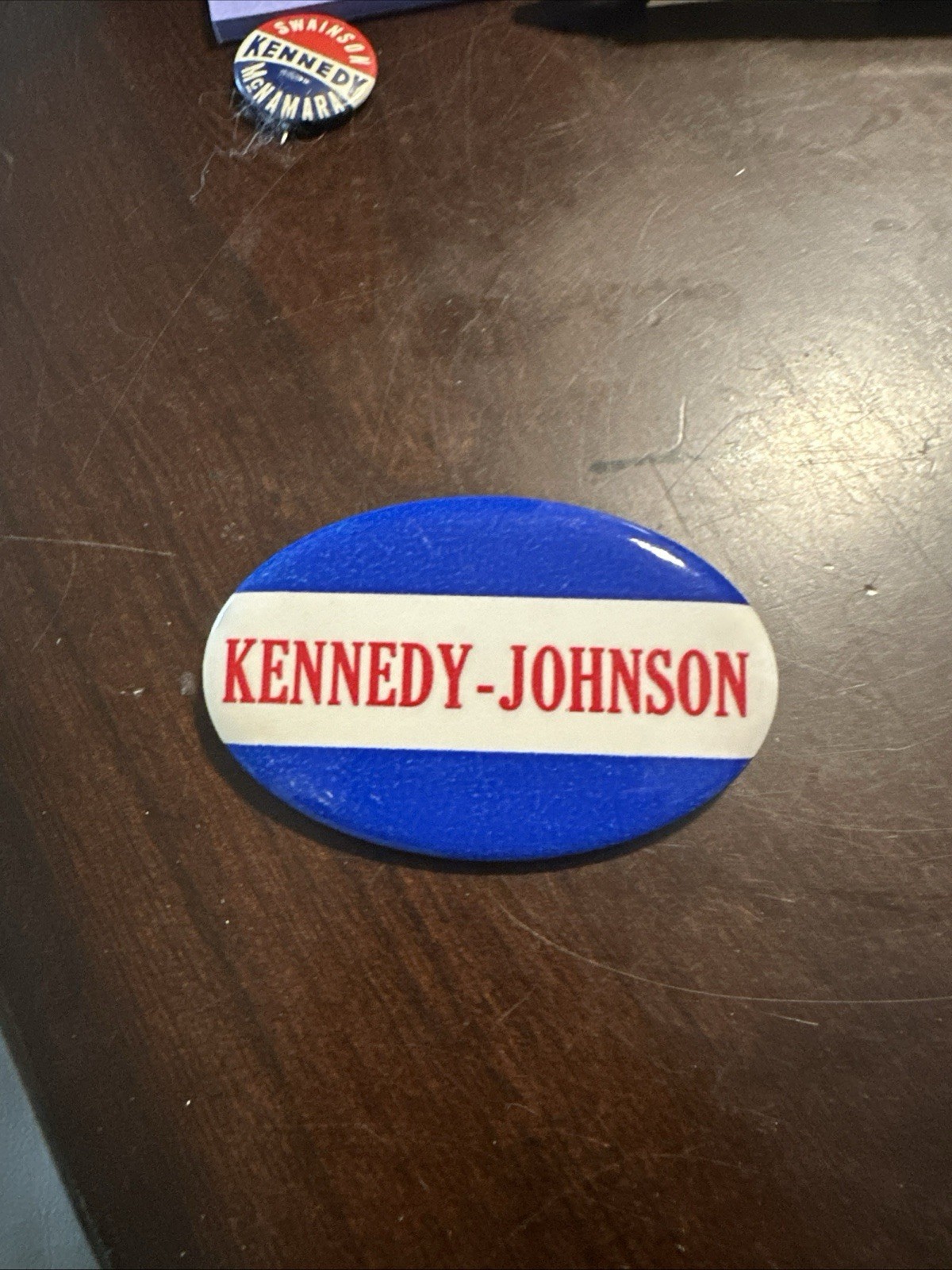 KENNEDY - JOHNSON oval pinback button pin