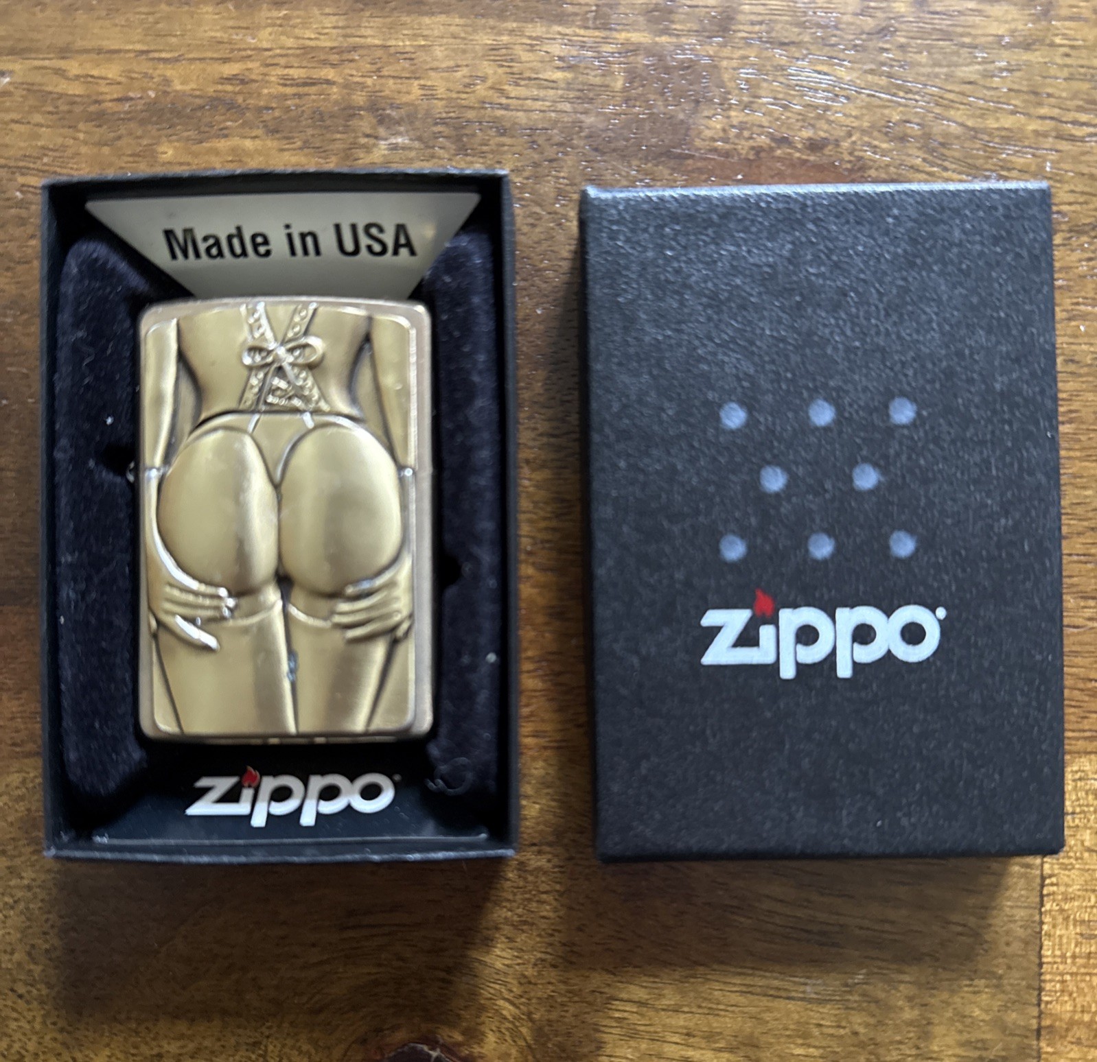NEW RARE ZIPPO LIGHTER BRASS SEXY GOLDEN STOCKING GIRL TRICK LIMITED TO 2500