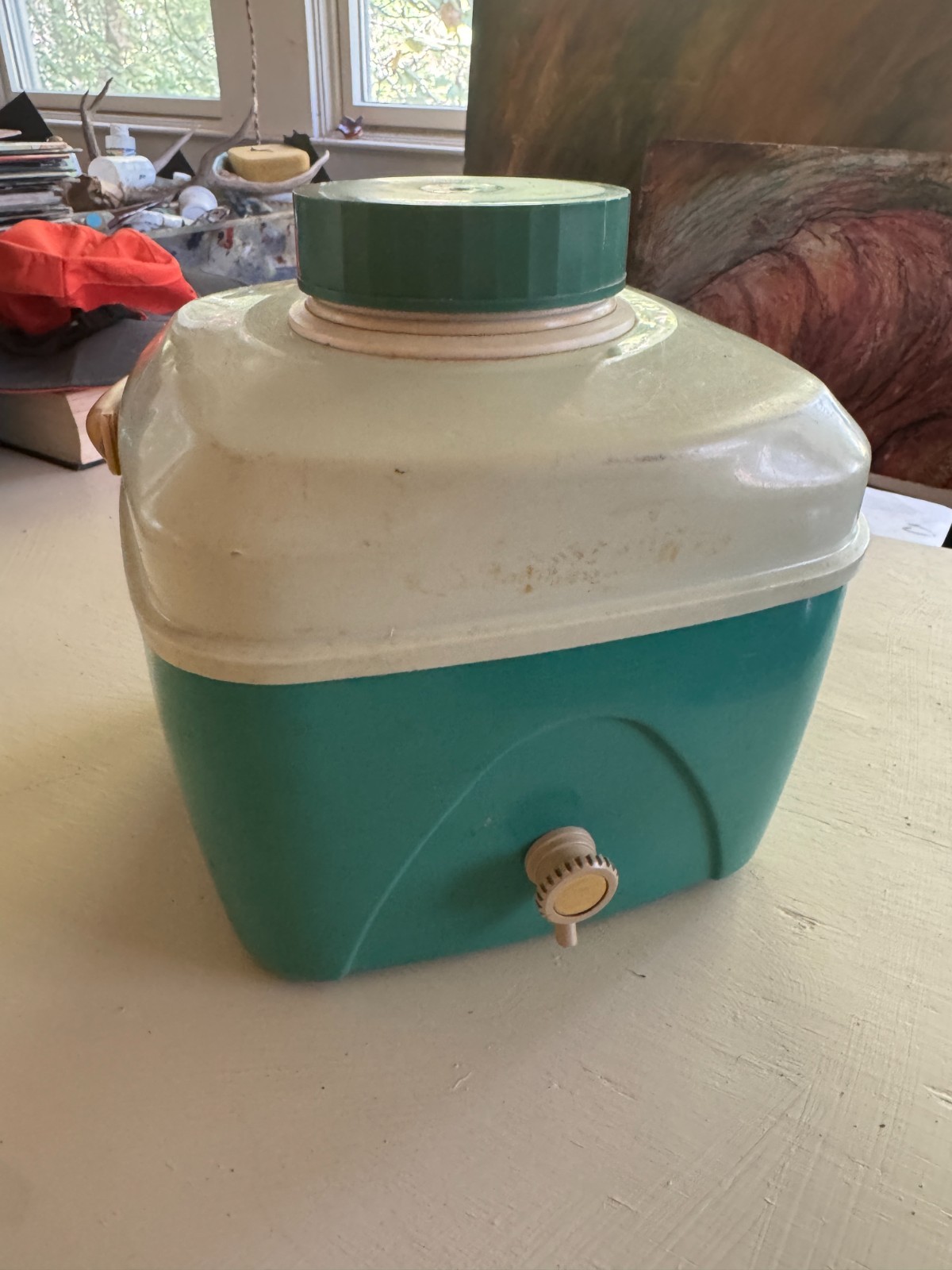 Vintage 50's/60's? Mint Green Thermos Picnic Jug Water Cooler 