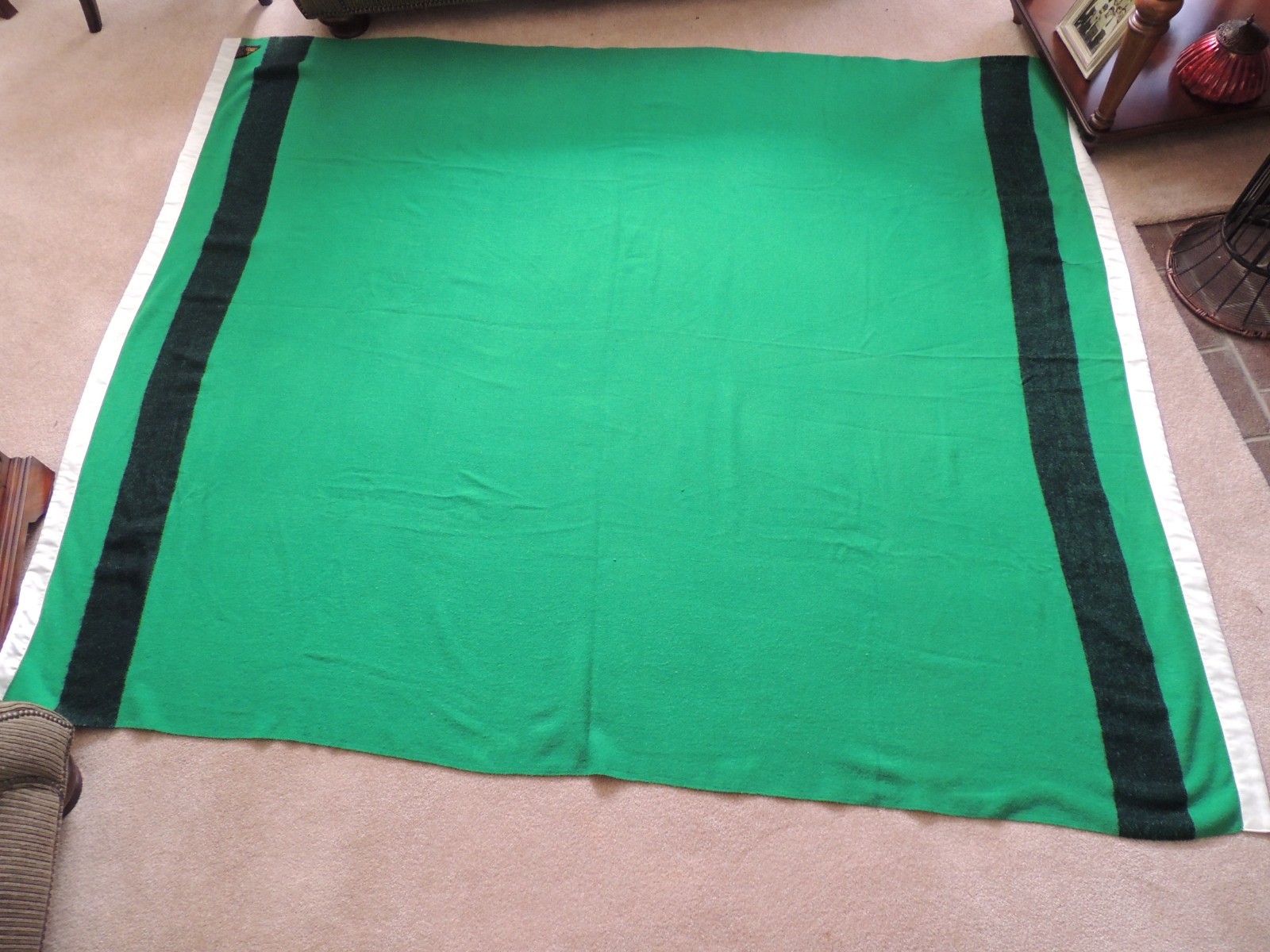 Vintage Early's Settler of Witney 100% Pure Wool Green Blanket w/ 2