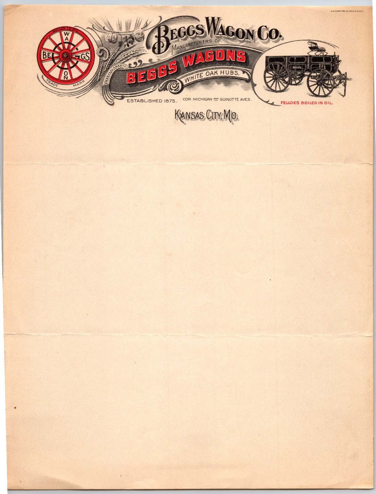 Beggs Wagon Co Kansas City, MO Letterhead c1910\'s-20\'s Circus Scarce