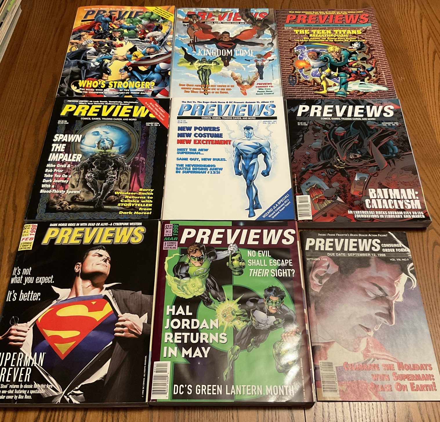 Vintage 1990s Diamond Previews Comic Catalogs Lot of 9 DC Marvel Spawn