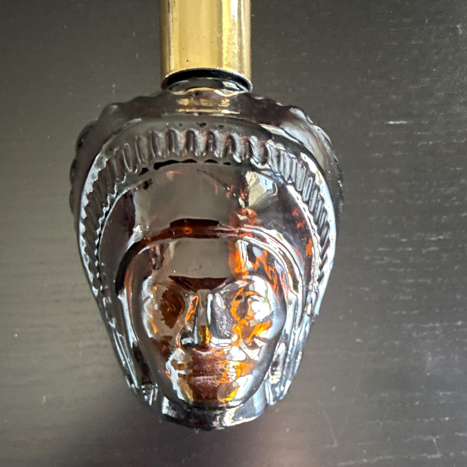 Vintage Avon Native American Figural Glass Bottle with Gold Tone Cap-Empty