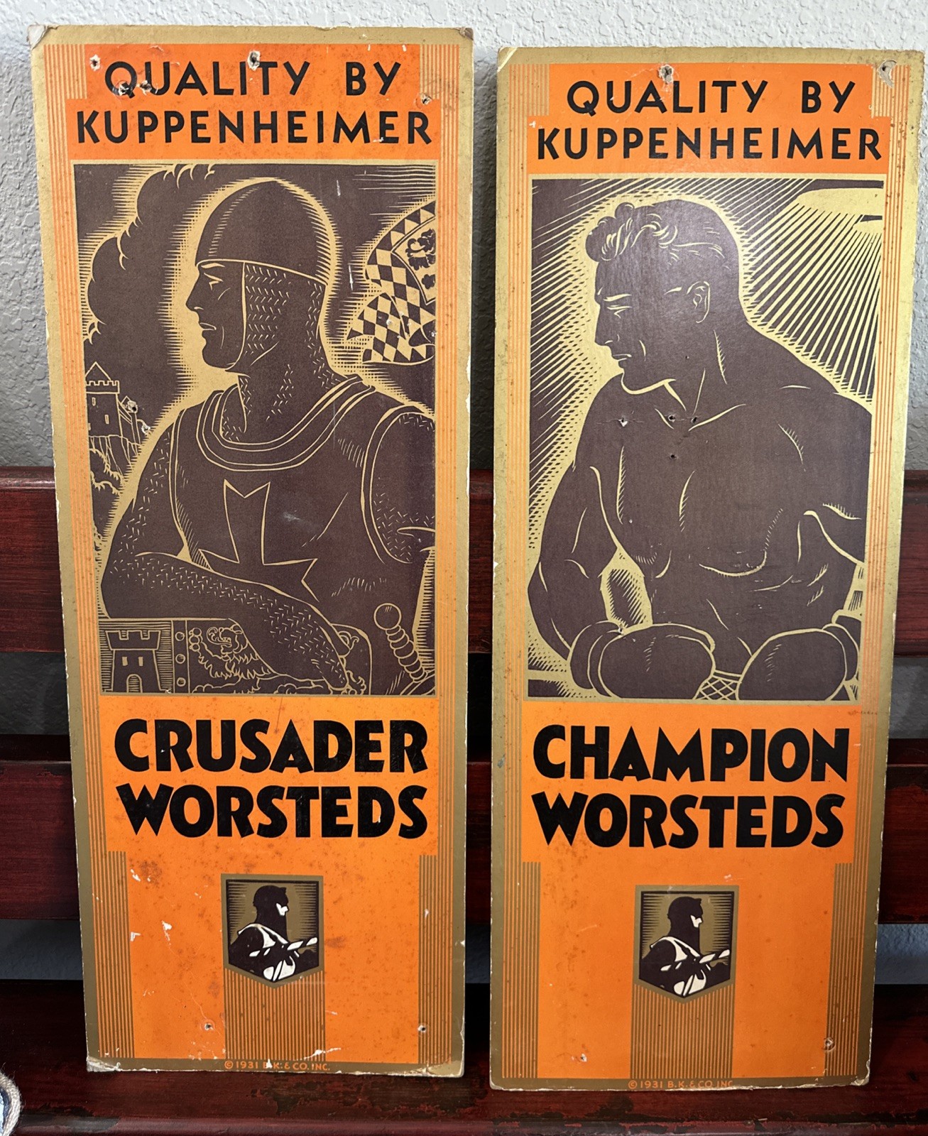 Vtg 1931 Quality by Kuppenheimer Crusader & Boxing Champion Worsted Advertising