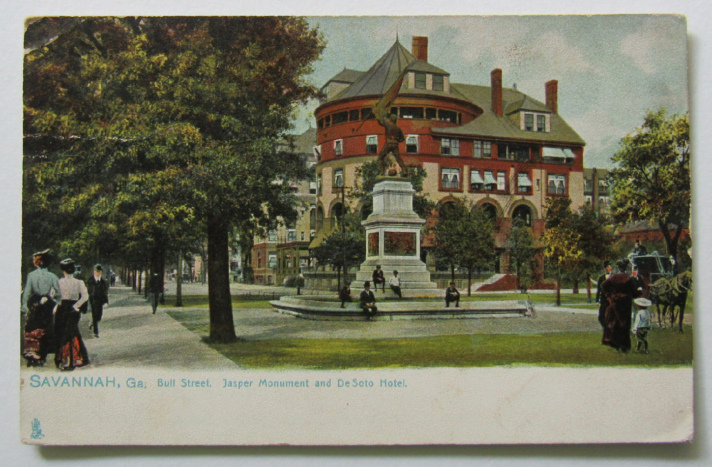 Savannah Georgia Bull Street De Soto Hotel Postcard Raphael Tuck 1910 