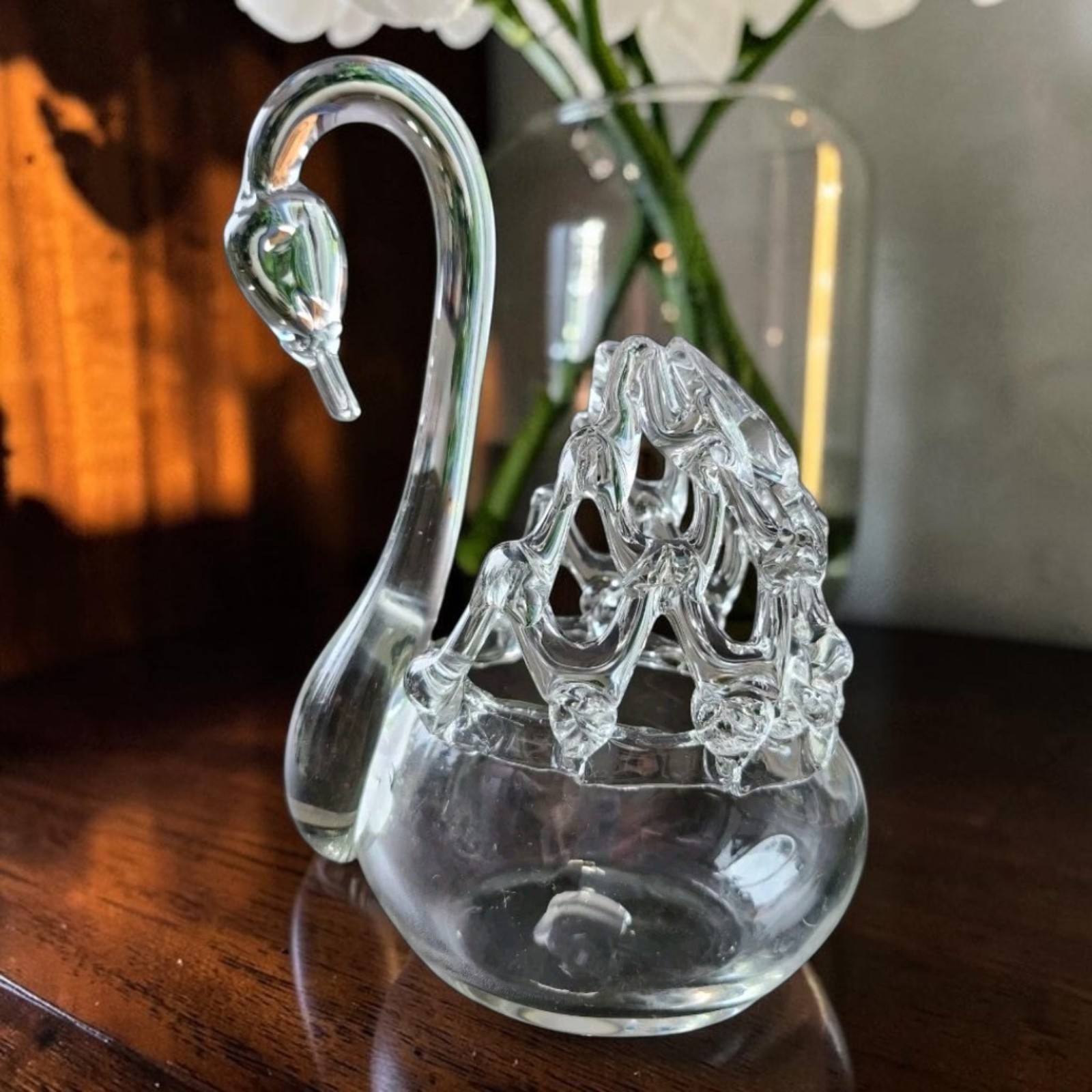 Antique Rodolt Schwedler Swan Vase Harrach Bohemian Czech 8\ Antique Rodolt Schwedler Swan Vase Harrach Bohemian Czech 8\