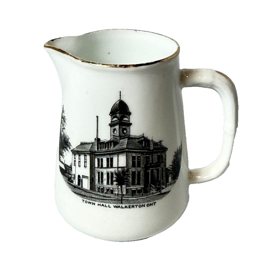 TOWN HALL - WALKERTON ONTARIO CANADA Souvenir ANTIQUE CHINA TRINKET CREAMER TOWN HALL - WALKERTON ONTARIO CANADA Souvenir ANTIQUE CHINA TRINKET CREAMER