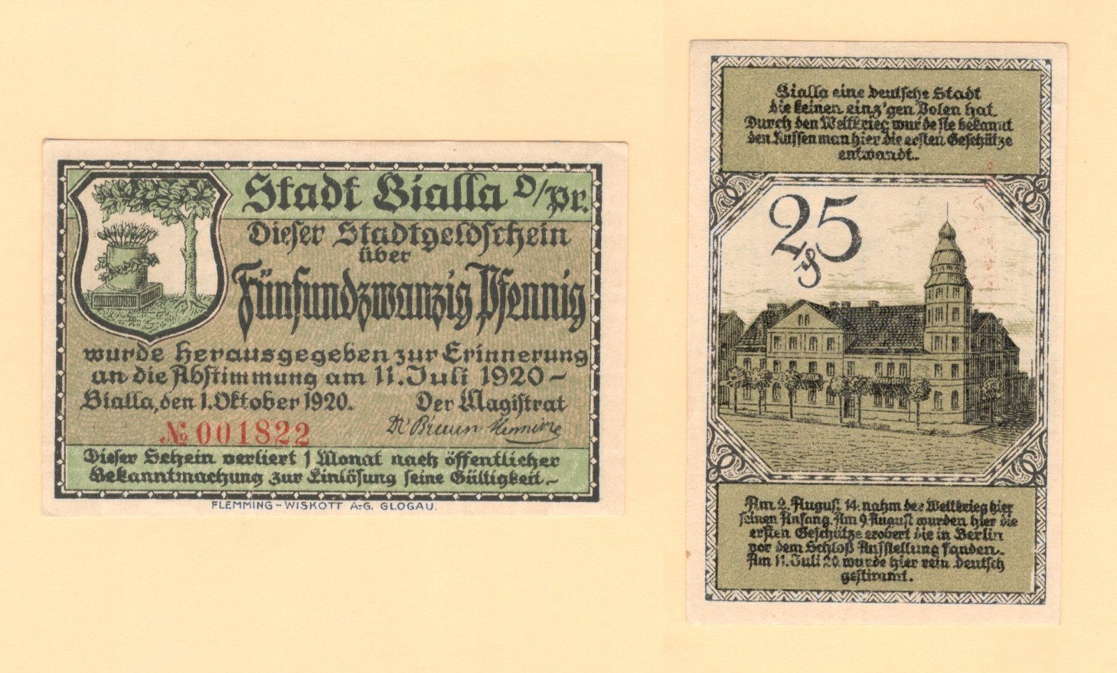 German Serienscheine Notgeld 1920 { Bialla } # L 95 / GrM 100.1 {CHOOSE ONE}